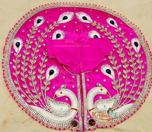 Laddu Gopal Fancy Peacock Feather Hevy Design Pink Dress- 6 No