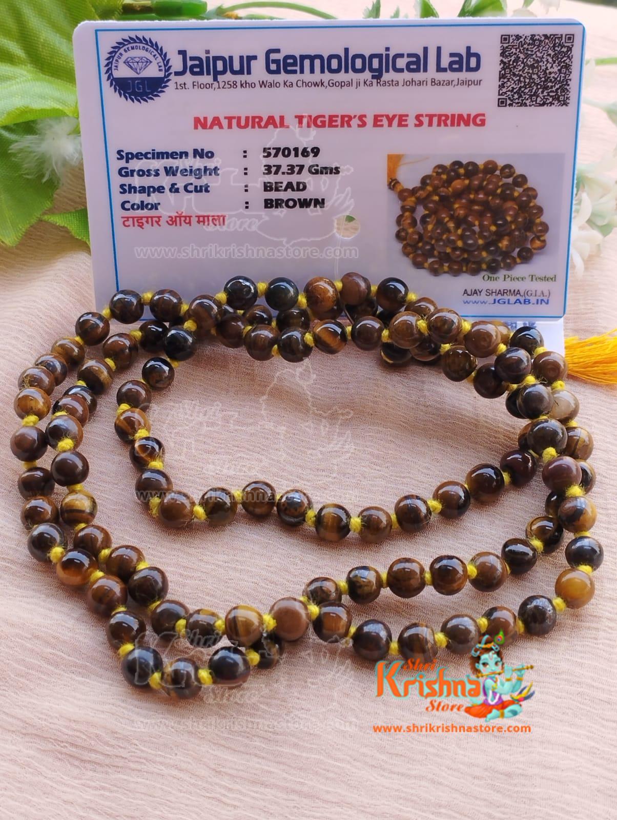 Certified Tiger Eye Round Necklace Or Japa Mala - shrikrishnastore.com