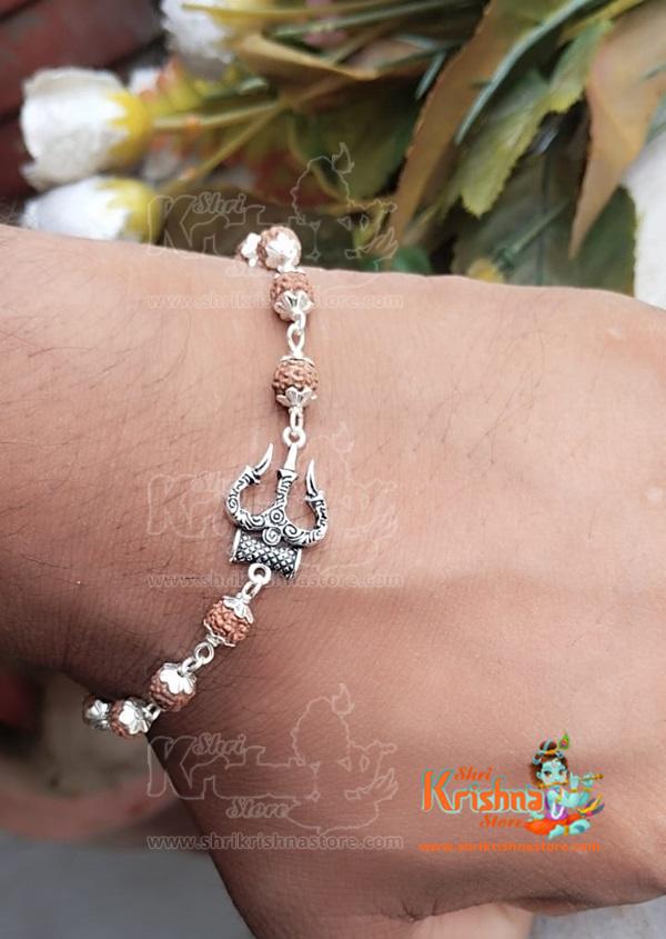 Rudraksha Silver Shiva Trishul Bracelet | Silver Shiva Bracelet