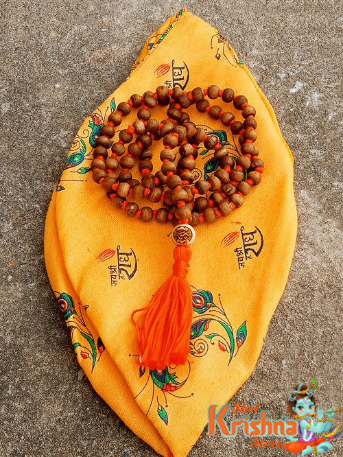 108 Beads Japa Mala With Radhey Yellow Bag