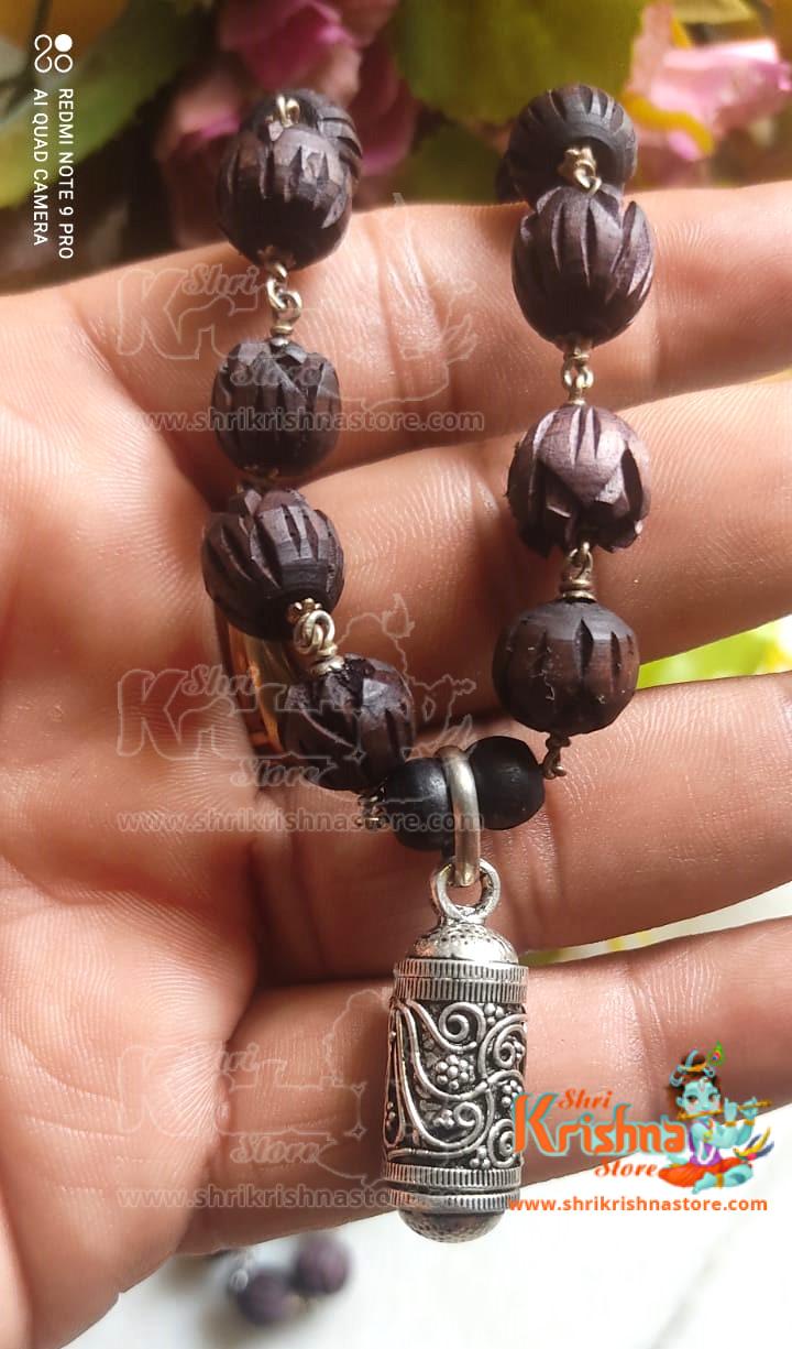 Lotus Beads With Beautiful Design Silver Kavach Mala