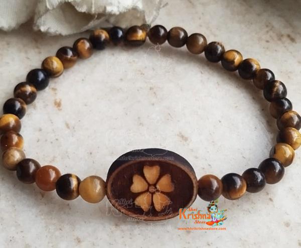 Tiger Ball With Tulsi Flower Design Bracelet