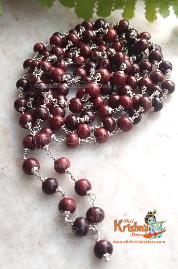 Original Red Sandalwood Mala In Silver With 108 Beads