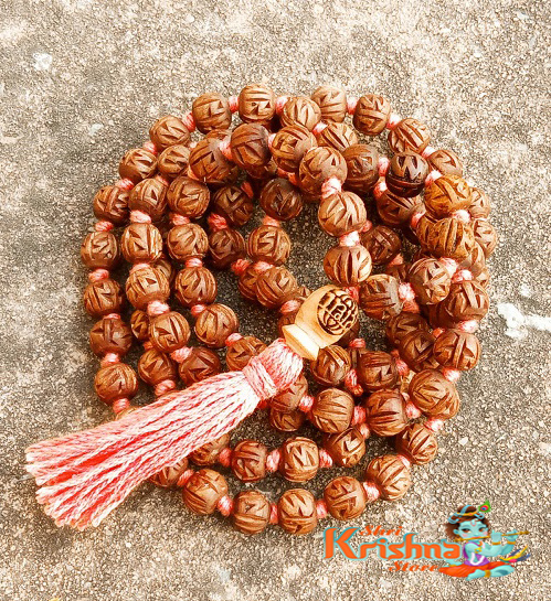 Radha Naam Carved Hand Made Tulsi Japa Mala 108 Beads