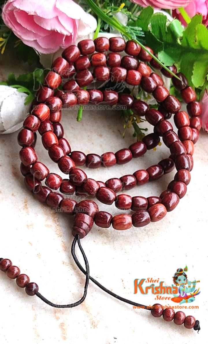 Barrel Beads Pure Red Chandan (108+1 Beads) Japa Mala for Jap