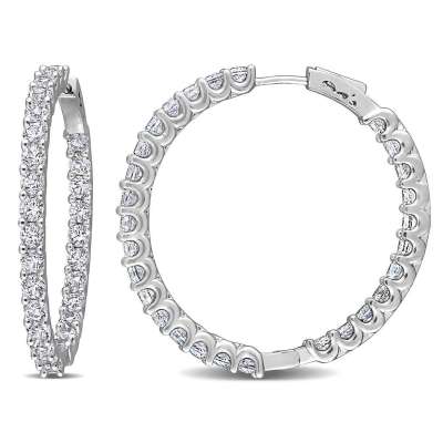 Created White Sapphire Inside-Outside Hoop Earrings in Sterling Silver Profile Picture