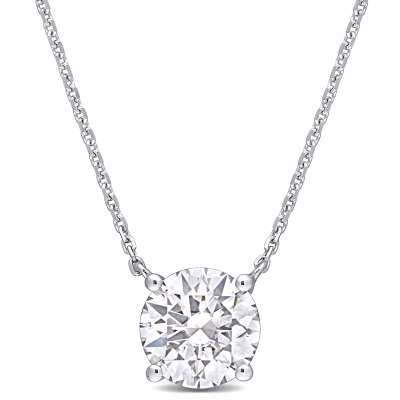 Created Moissanite Solitaire Pendant with Chain in 14k White Gold Profile Picture