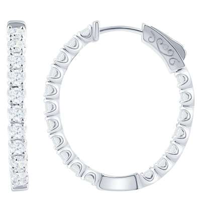 14K White Gold 1.00ctw Diamond Oval Hoop Earrings Profile Picture