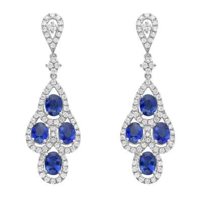 18K White Gold Blue Sapphires and Diamonds Drop Earrings Profile Picture