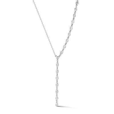 14K White Gold Modern Bezel Set One-Sided Lariat Necklace Profile Picture